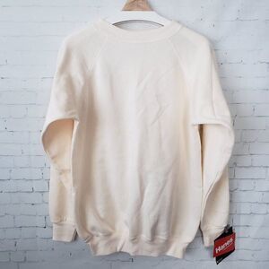 Hanes Fleecewear VTG Crewneck Blank Sweatshirt Size L Ivory Made USA Deadstock
